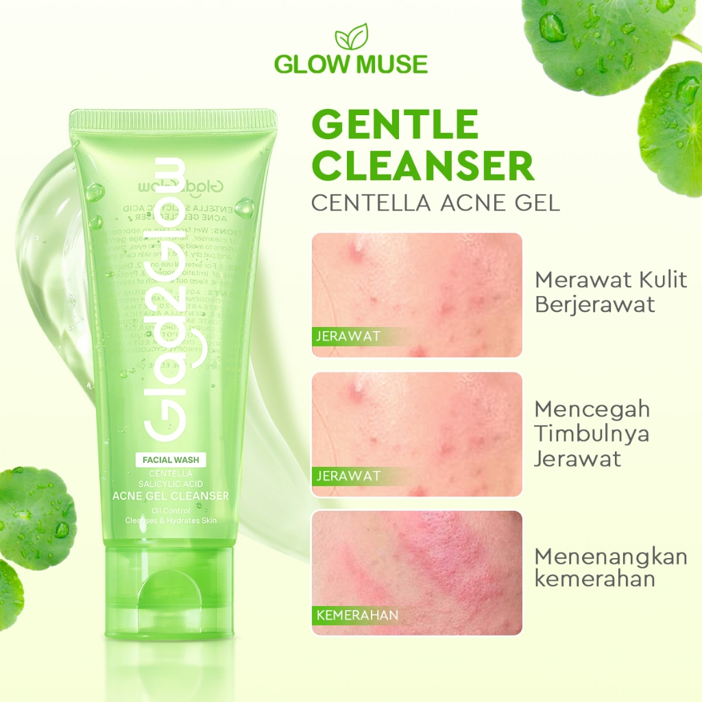 Glad2Glow Centella Salicylic Acid Acne facial cleanser | untuk Merawat dan Mencegah Pertumbuhan Jera