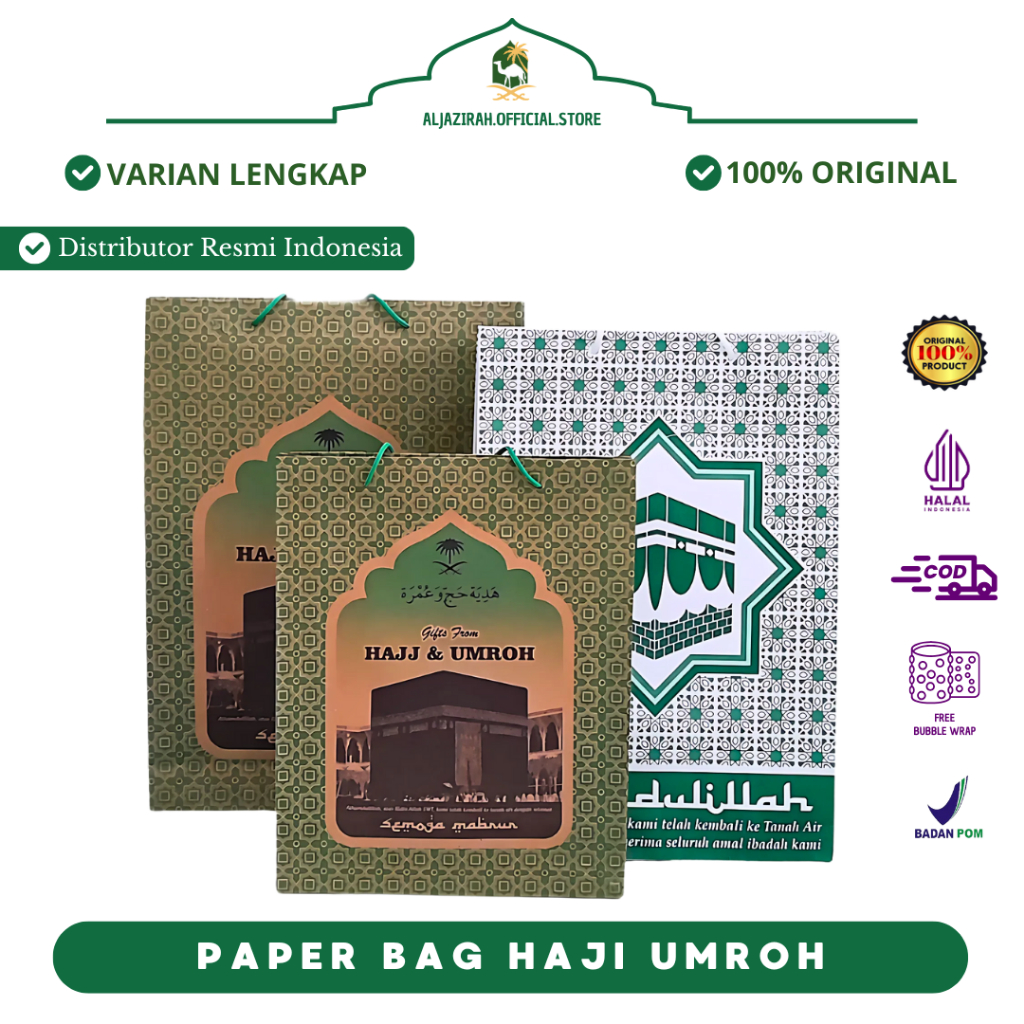 

Paper Bag Haji Besar Tanggung Kecil Tebal | Tas Kertas Totebag Souvenir Haji | Oleh Oleh Haji Umroh