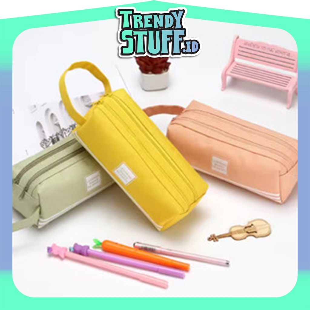 

TrendyStuff.id Kotak Pensil Double Zipper Warna Pastel Dua Resleting Dual Zipper Muat Banyak S135