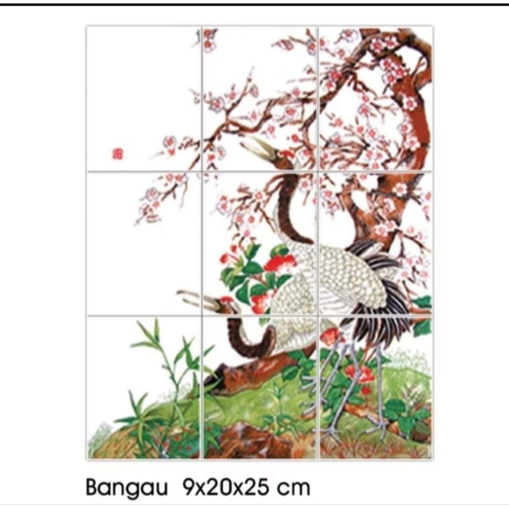 panel keramik bangau/panel pemandangan/hiasin dinding/decorasi dinding/bingkai dinding (FREE WARP DU