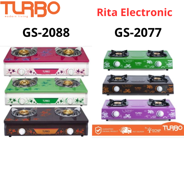 Kompor Gas Dua Tungku Turbo GS-2088 dan GS-2077 Api Biru Burner Kuningan