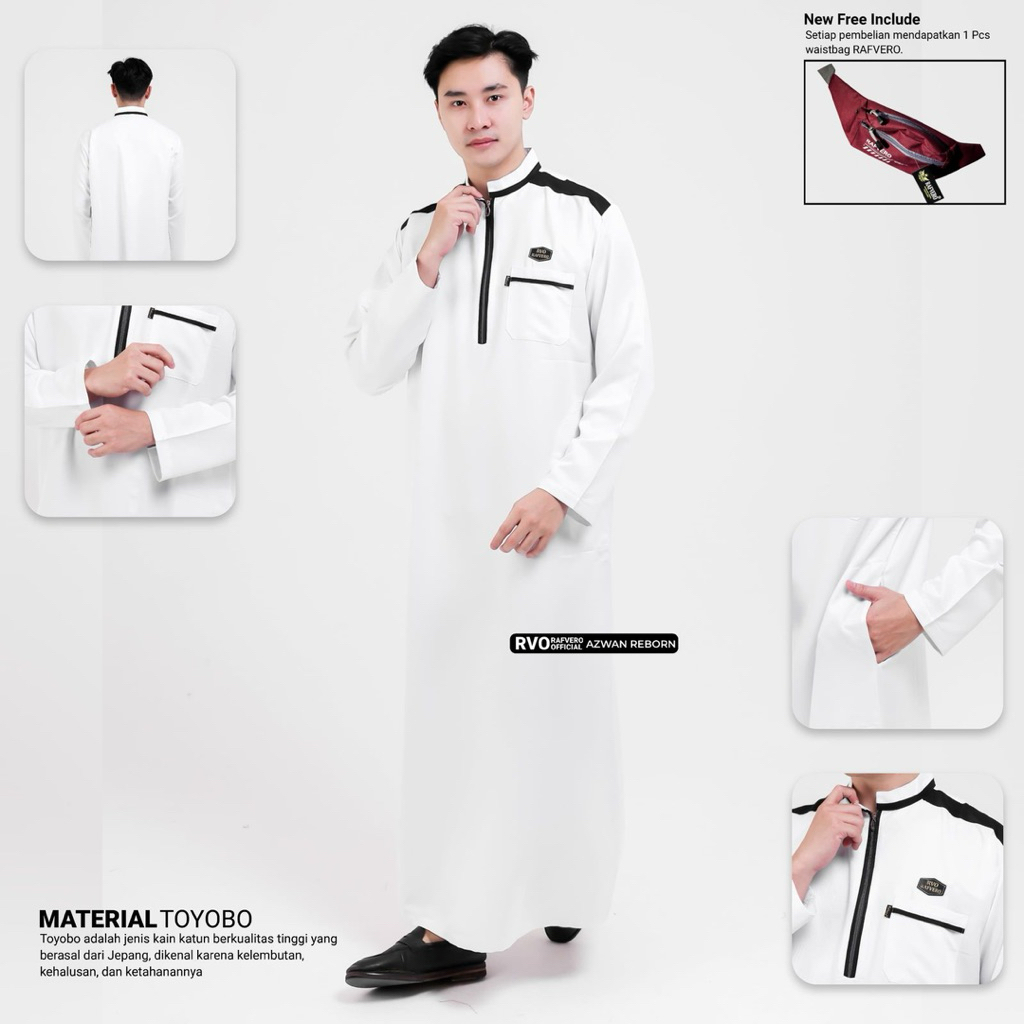 Jubah Putih Muslim Pria - Gamis Hitam Pria AZWAN KATUN TOYOBO - Busana Muslim  - Jubah Remaja Dewasa