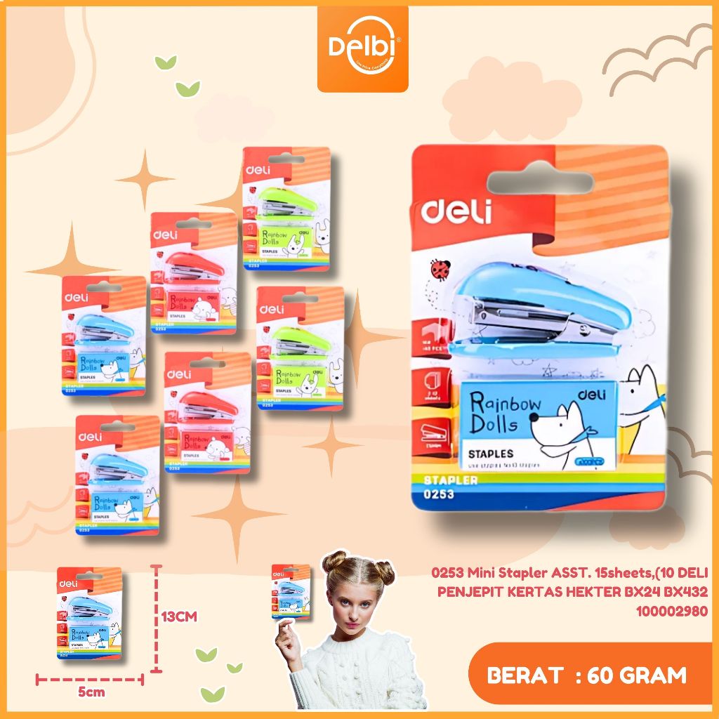 

DELI STAPLER / STAPLES E0253 0253 Mini Stapler ASST. 15sheets,(10