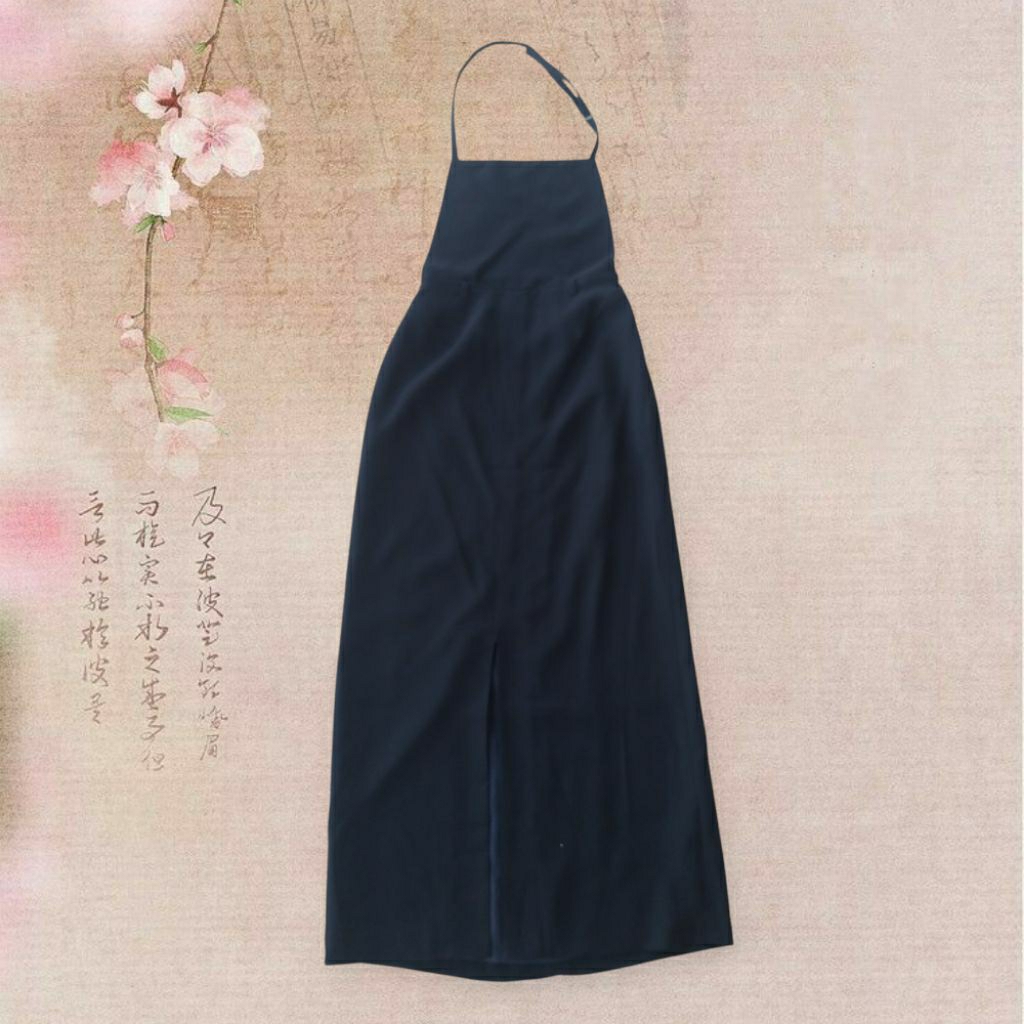 Black Halter Slit Overall Dress | ol hitam belahan depan y2k coquette dollette 90s fairycore cottage