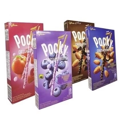 

Pocky crushed nuts / crushed fruits biskuit stick stik Blueberry Yogurt / Strawberry Peach / Almond Milk / Almond Dark