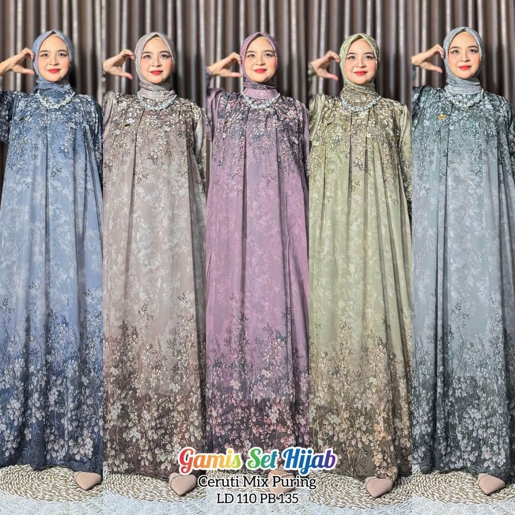 Gamis Motif Bunga Ceruty Babydoll | Gamis Set Jilbab | Kualitas Premium