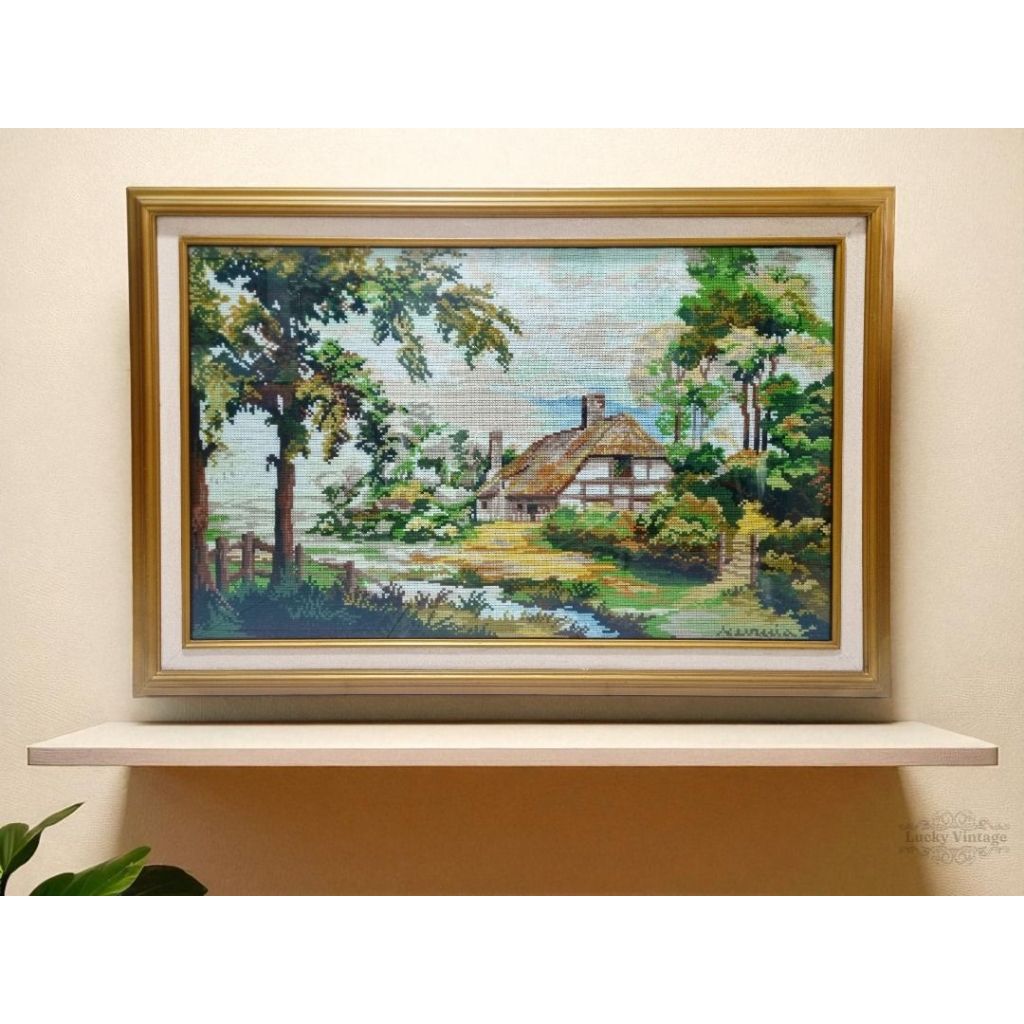 Vintage Pajangan Kristik Pemandangan Alam Pedesaan Lawas 115 x 78cm