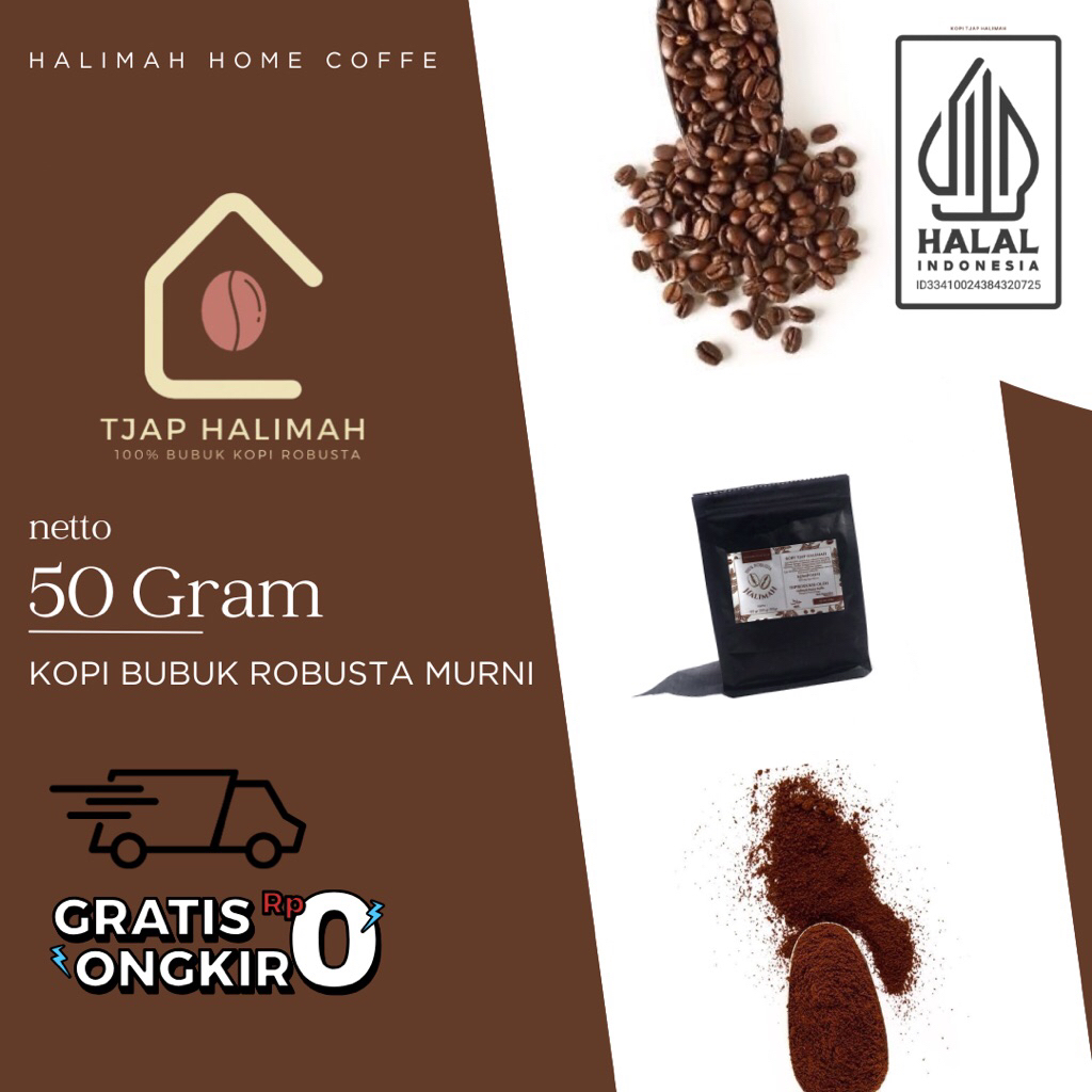 

50 Gram Kopi Bubuk Robusta Murni Tjap Halimah Coffe