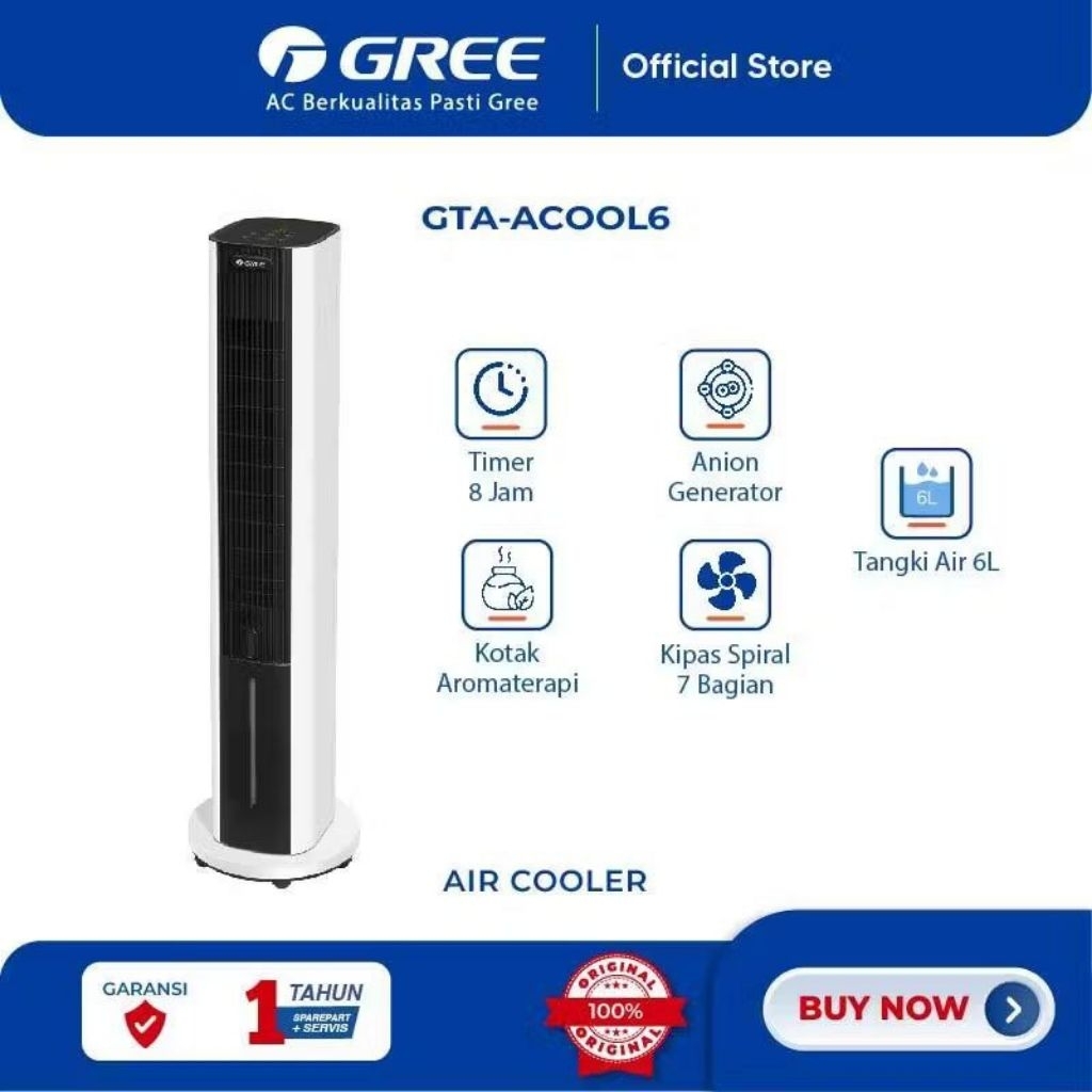 GREE - Tower Air Cooler- Anion Generator- Aromaterapi - Kapasitas 6L - GTA-ACOOL6