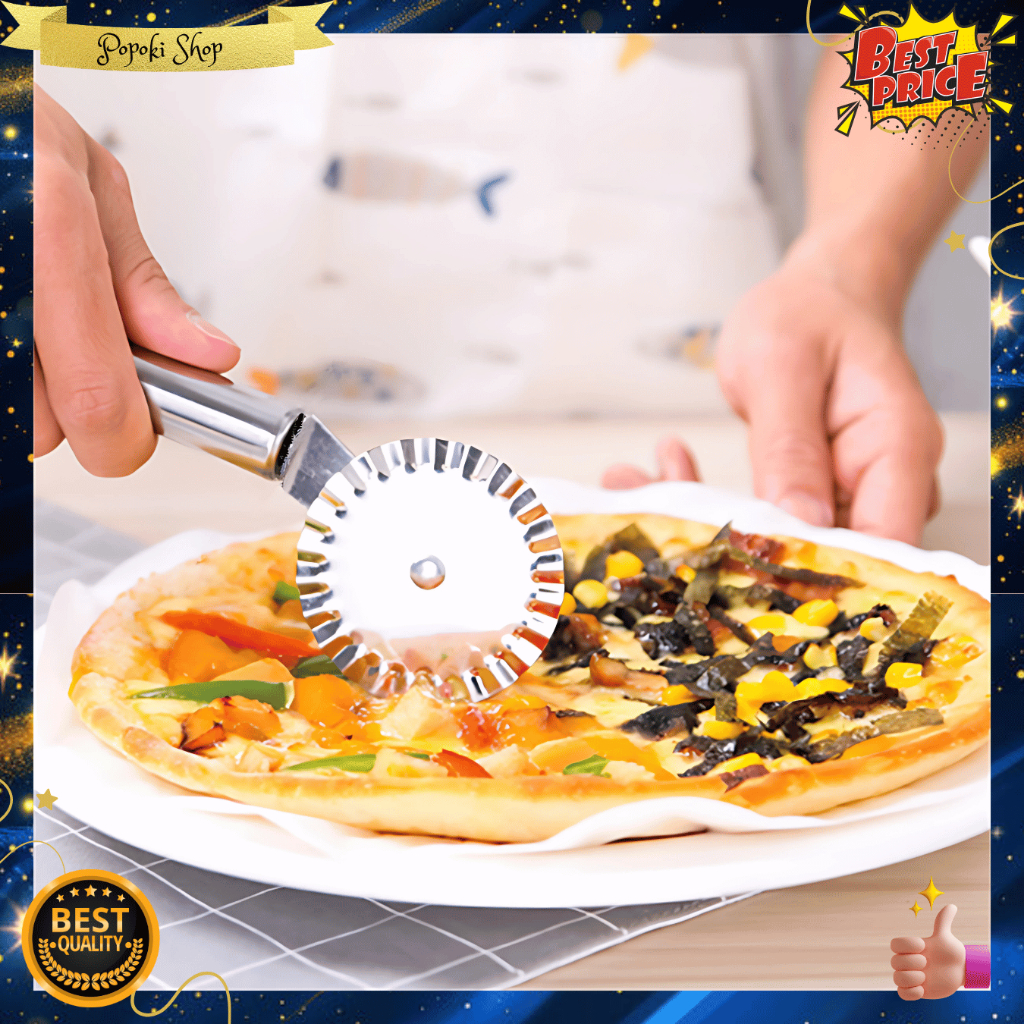 

POPOKI Cutter Pizza/ pisau pemotong Pizza/ Pisau Bentuk Roda Serbaguna / Alat Potong Pizza / Pisau Stainless Model Roda