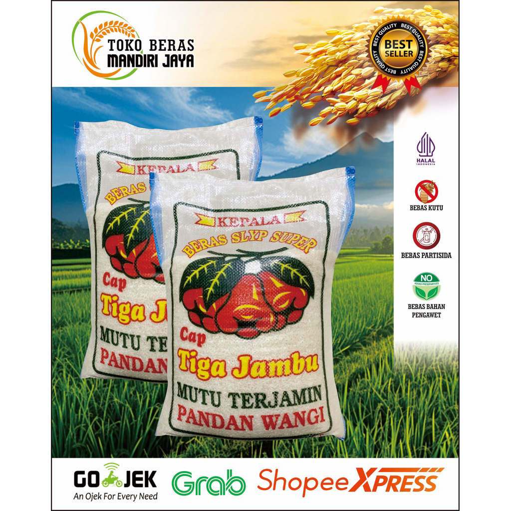 

Beras Tiga Jambu Tersedia mulai dari 5Kg 10Kg 20Kg