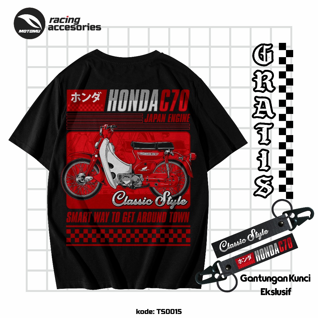 MOTOMU Kaos Distro Tshirt HONDA C70 TS0015 ( Gratis Keychain Ekslusif Tanpa Syarat )