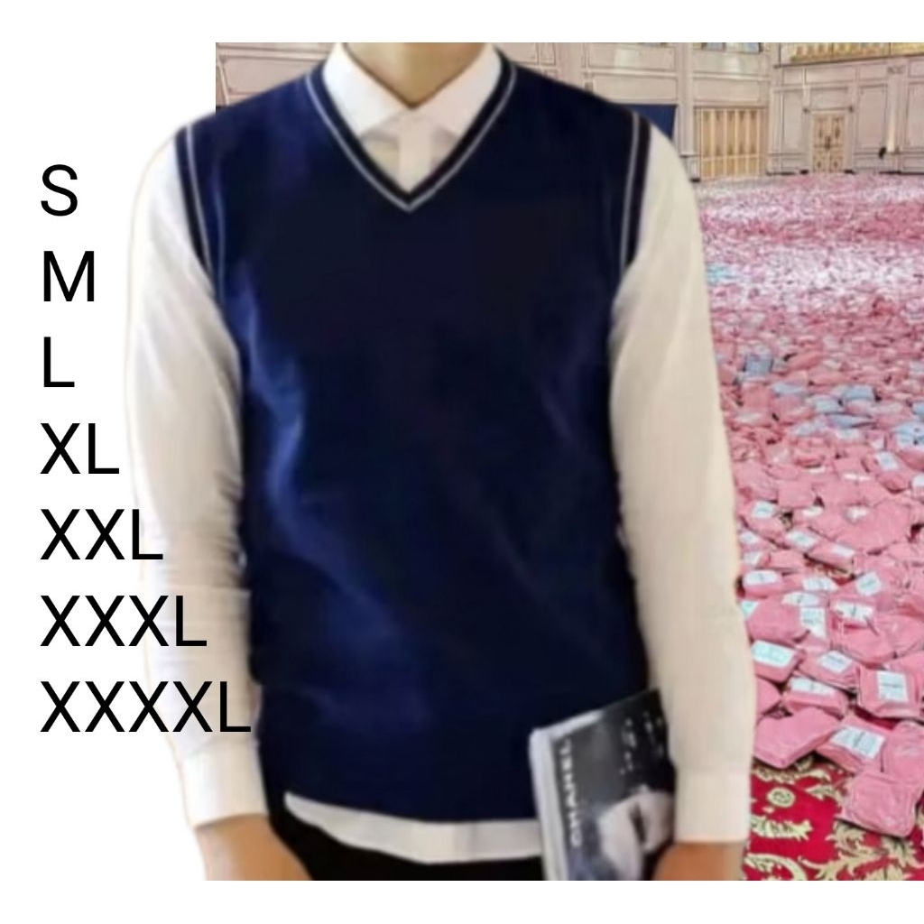 Rompi Rajut Pria Knit Vest Vneck Variasi List LD 85 / 90 / 110 / 120 / 130 / 140 / 150 / Rompi Rajut