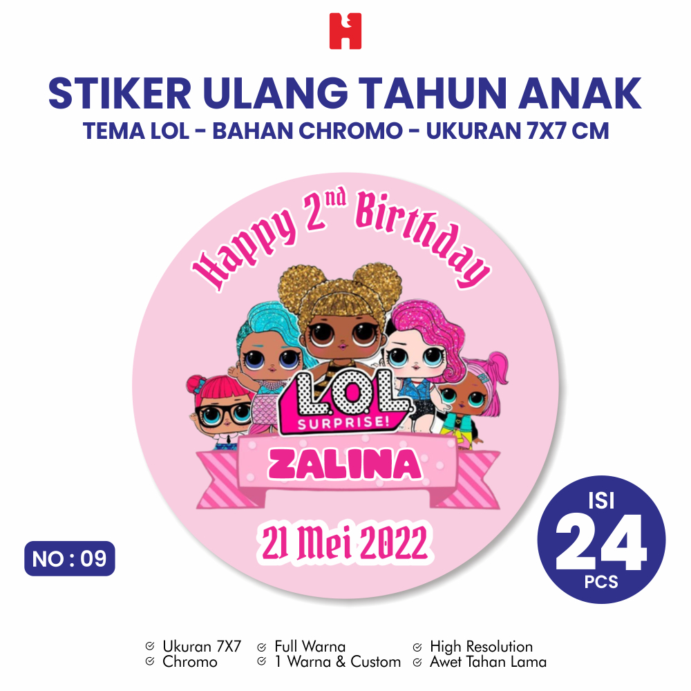

Stiker Ulang Tahun Anak Tema LOL Ukuran 7x7 CM Bulat - Isi 24 Pcs