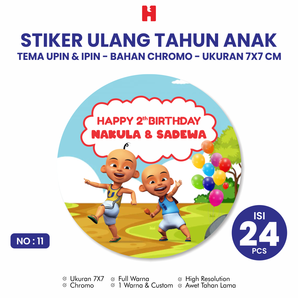 

Stiker Ulang Tahun Anak Tema Upin & Ipin Ukuran 7x7 CM Bulat - Isi 24 Pcs