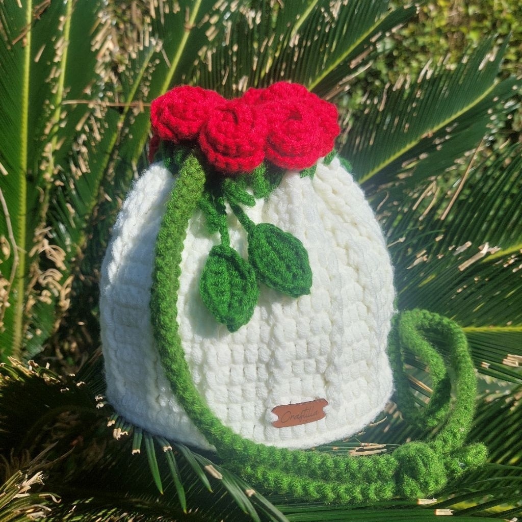 Tas Rajut Hand made Bunga Mawar/Tas Buket Bunga Mawar