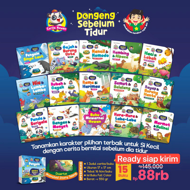 ISI 15 BUKU paket dongeng cerita hewan anak islami bergambar / Buku cerita anak bergambar