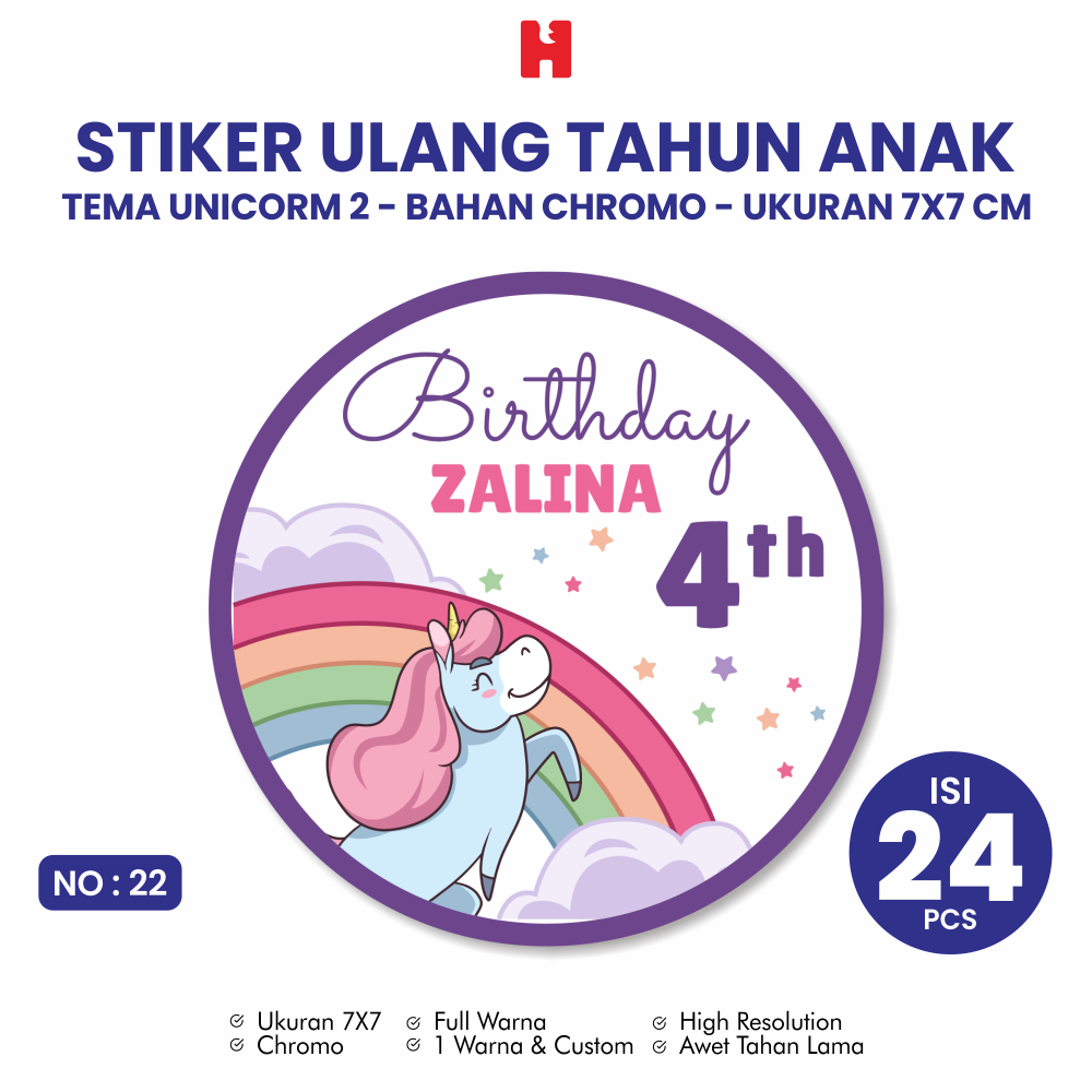 

Stiker Ulang Tahun Anak Tema Unicorn 2 Ukuran 7x7 CM Bulat - Isi 24 Pcs