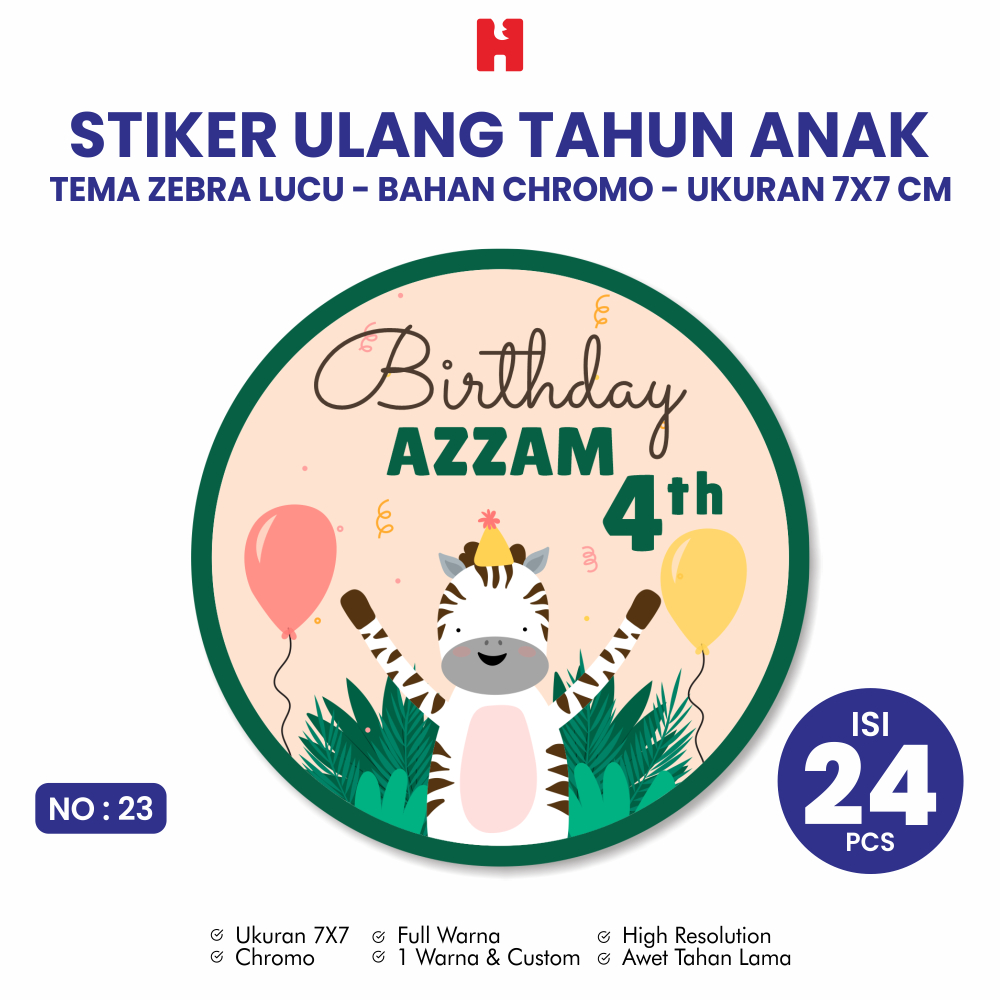

Stiker Ulang Tahun Anak Tema Zebra Lucu Ukuran 7x7 CM Bulat - Isi 24 Pcs