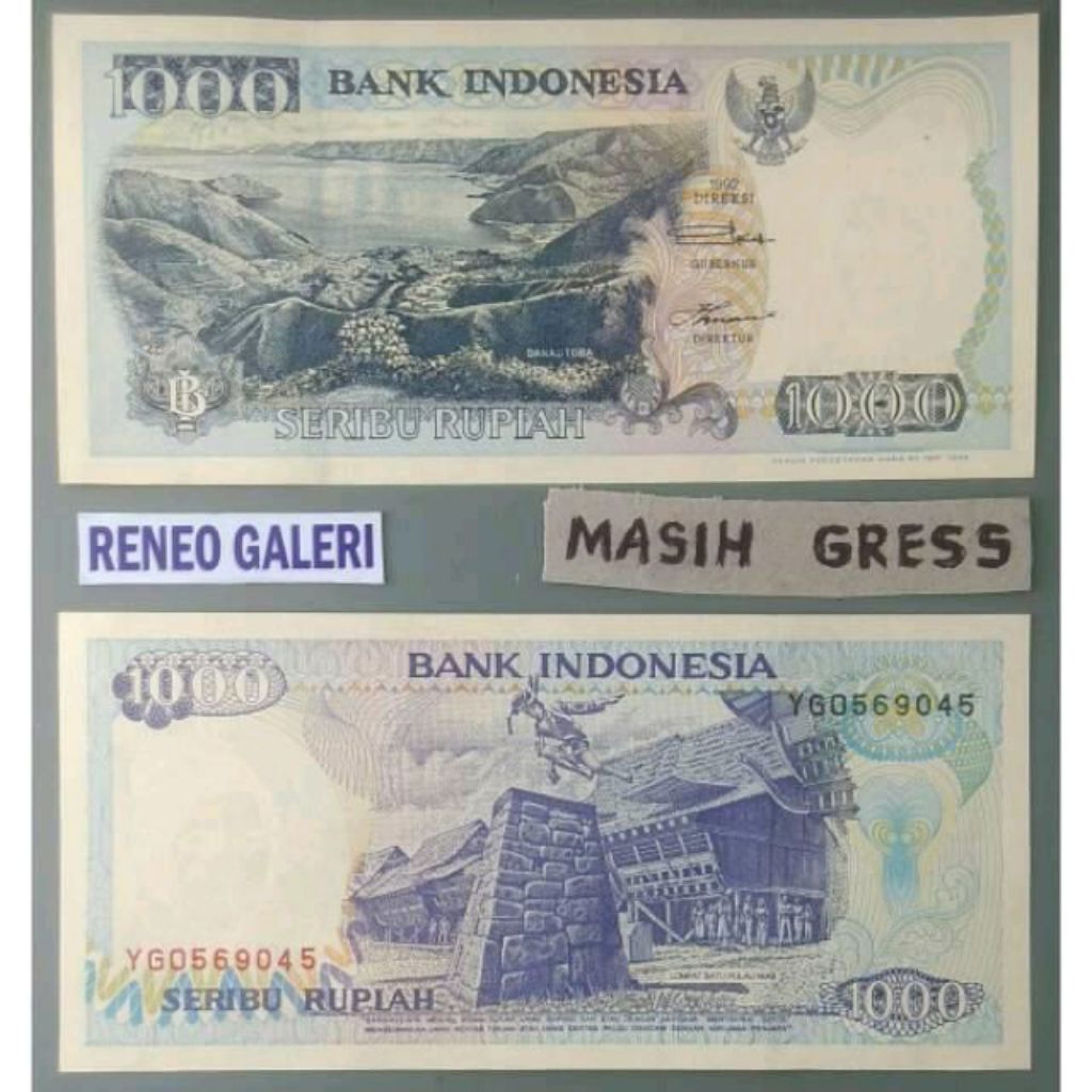 Mulus Asli 1000 Rupiah Tahun 1992 Lompat batu nias danau toba Rp 1.000 Uang kertas Kuno original