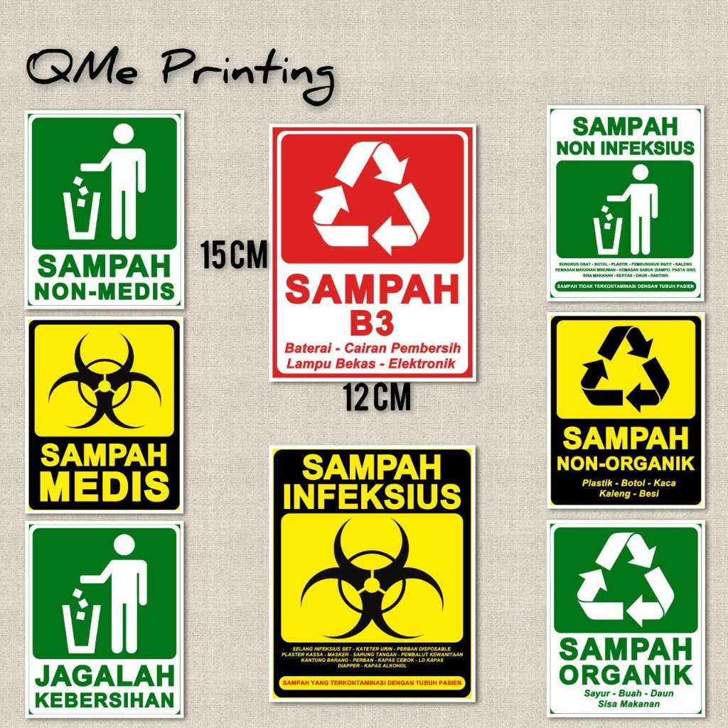 

Sticker Vinyl Anti Air Tempat Sampah Organik - Non Organik - Sampah B3 - Sampah Medis - Sampah non medis - Jagalah Kebersihan / Sticker Organik Non Organik
