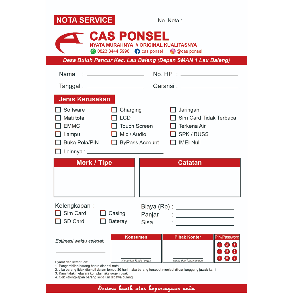 

Nota custom , Nota Service Hp, Nota 2 ply, Cetak Nota Custom, Nota 2 ply Custom
