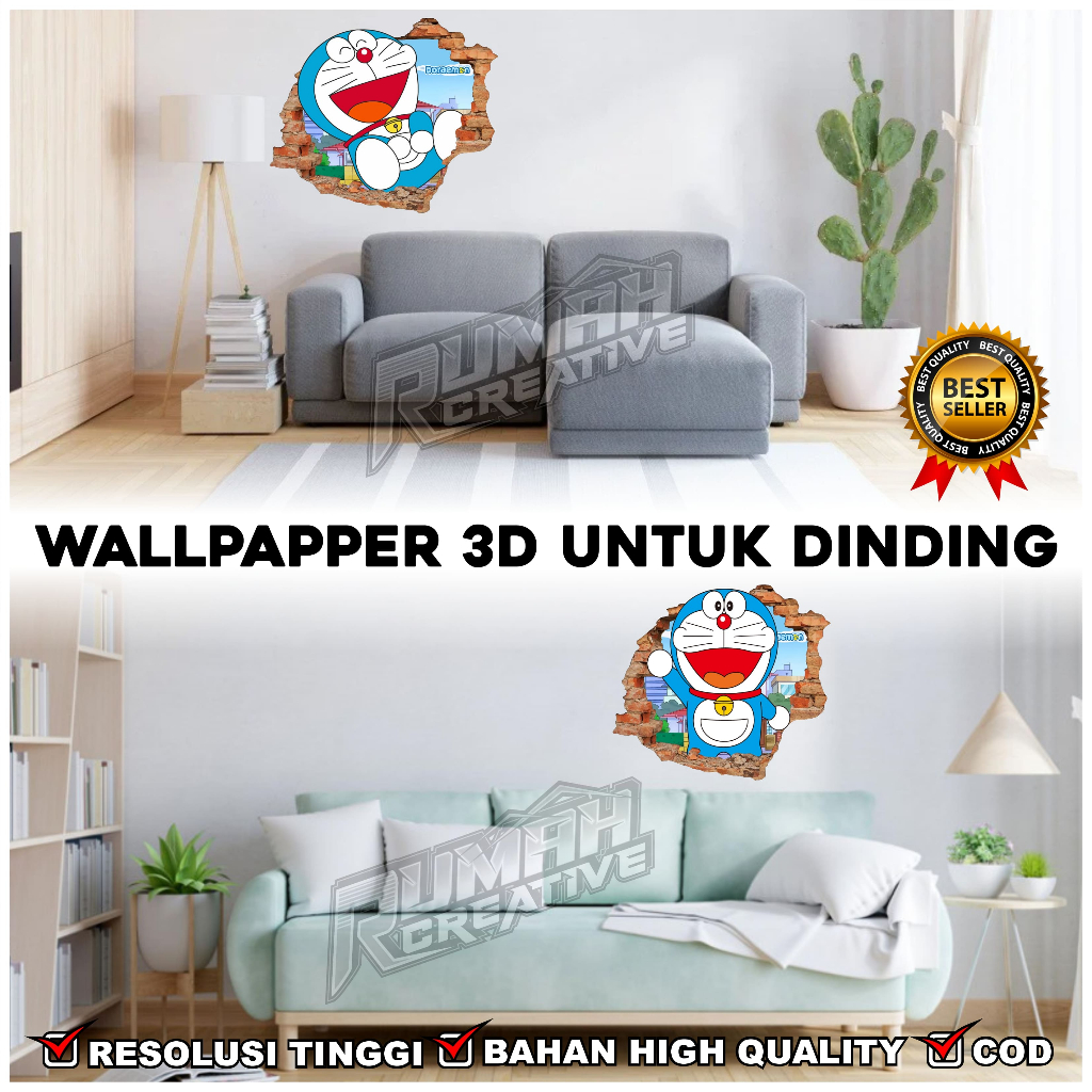 STIKER WALPAPER DINDING MOTIF KARTUN DORAEMON-STIKER 3D HIASAN DINDING KAMAR ANAK-WP 15