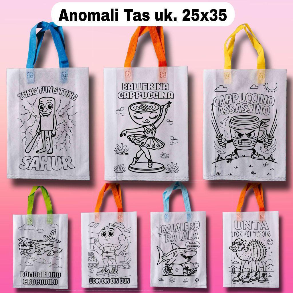 

(12 PCS)Tas Mewarnai Spunbond Uk 25x35x8 Karakter Pilihan Melukis Anak Anak