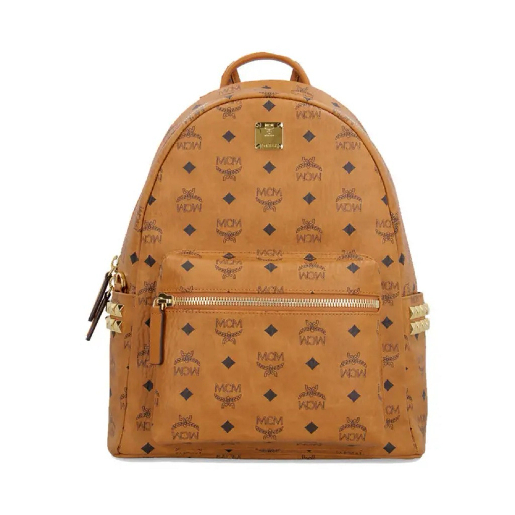 MCM Stark Side Studs Small-Medium Visetos Backpack Cognac