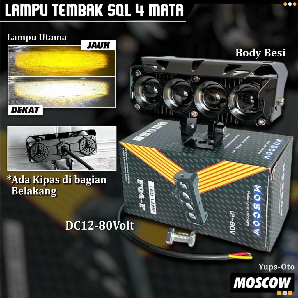 Lampu Tembak Sorot MOSCOW F04-F SQL 4 mata Led 50Watt + KIPAS FAN pendingin Foglamp kabut arus DC 12