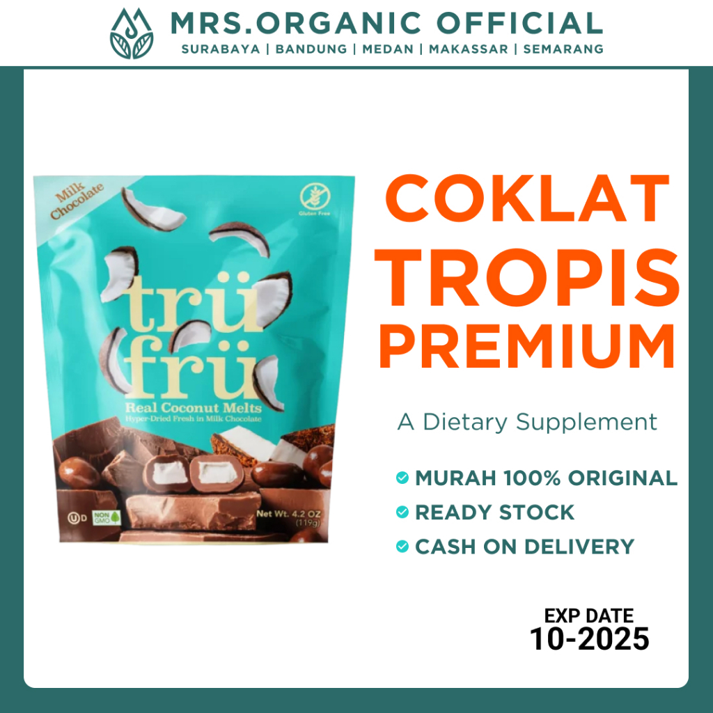

Snack Cemilan Camilan Buah Kelapa & Coklat TRUFRU MILK Chocolate Real Coconut Melts 119gr - Gluten FREE NON GMO