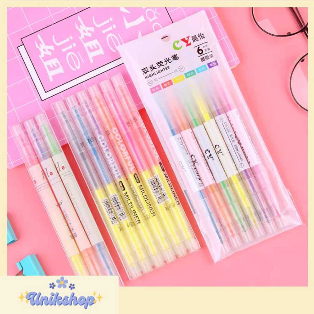 

1 Set Stabilo Warna Warni / Double Head Highlighter 6 Colors In 6 Pcs / Stabilo Set
