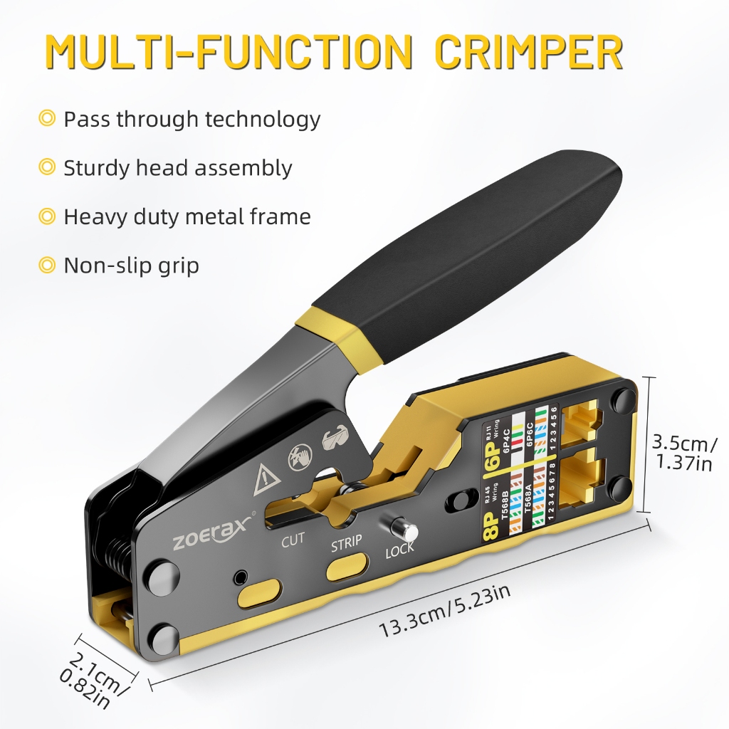 Bamboogrove_ Zoerax Rj45 Crimp Tool Pass Through Crimper Cutter Untuk Konektor Modular Cat6 8P8C