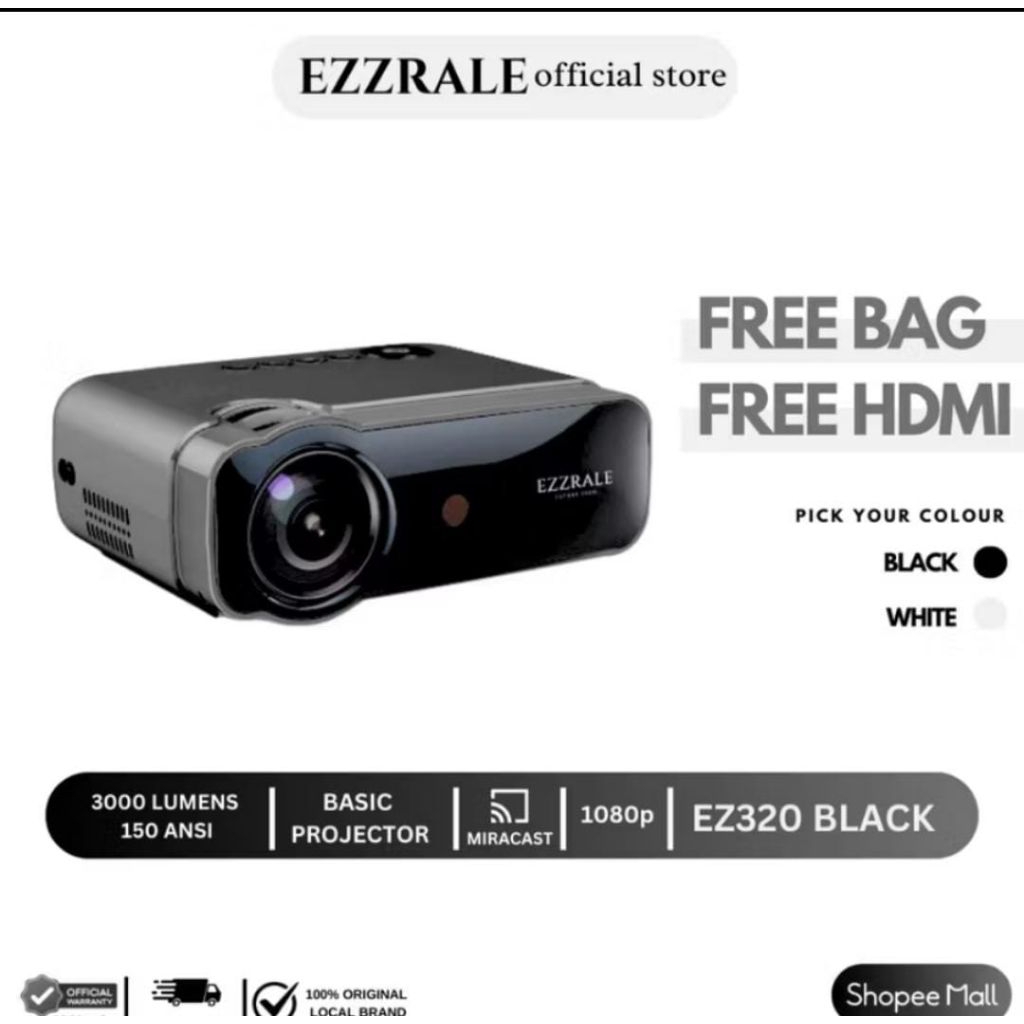 Ezzrale Ez320 FHD 1080P Proyektor Wireless 150 ANSI