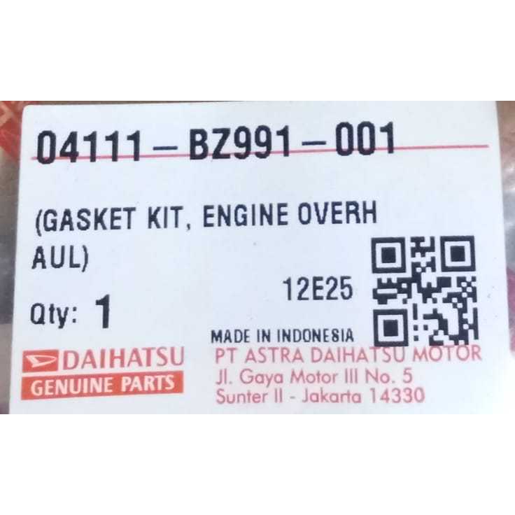 PAKING KOMPLIT DAIHATSU XENIA 1.3 VVTI / 04111-BZ991-001