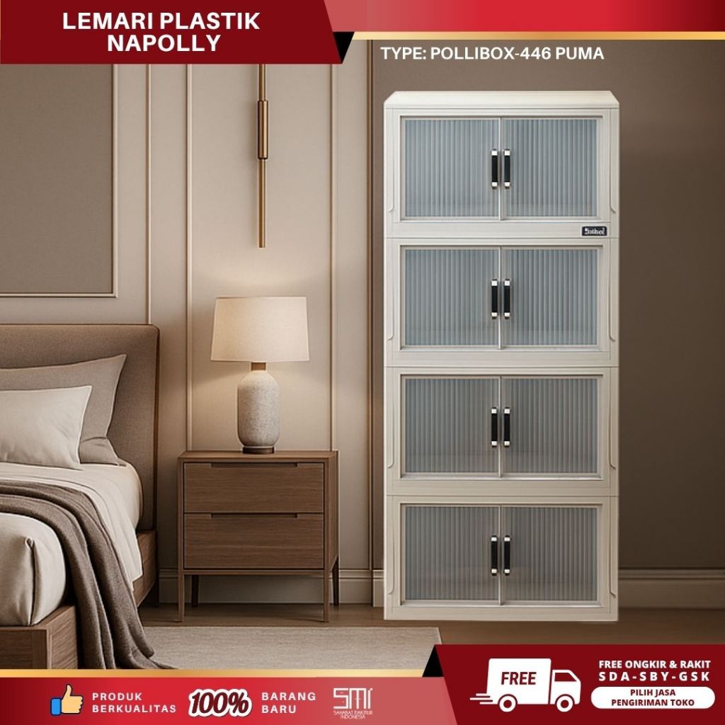 Lemari Plastik Napolly Polibox 446 Puma Minimalis Anti Jamur | Lemari Laci Cabinet Plastik
