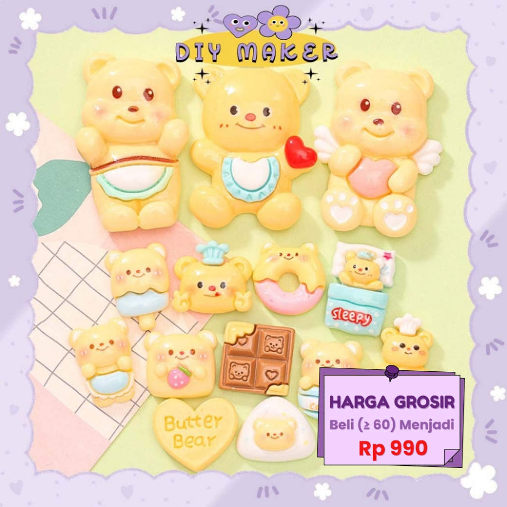 

DM Resin Clay Stiker DIY 3D Dekor Dompet Gantungan Kunci Aklirik Motif Butter Bear Mainan 3D-020