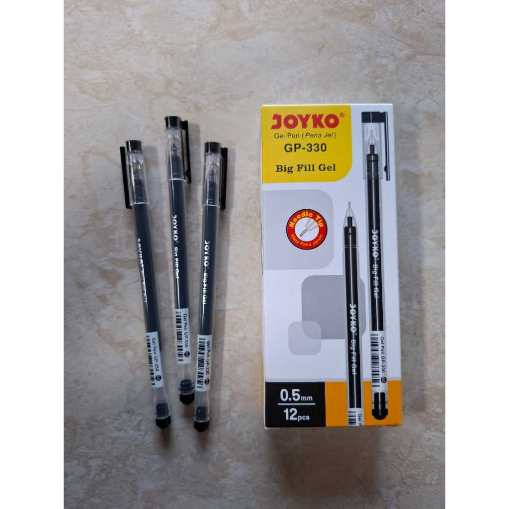 

Pulpen Gel, Pena JOYKO GP-330,0,5mm (1 Pack isi 12 Pcs) Tinta Hitam