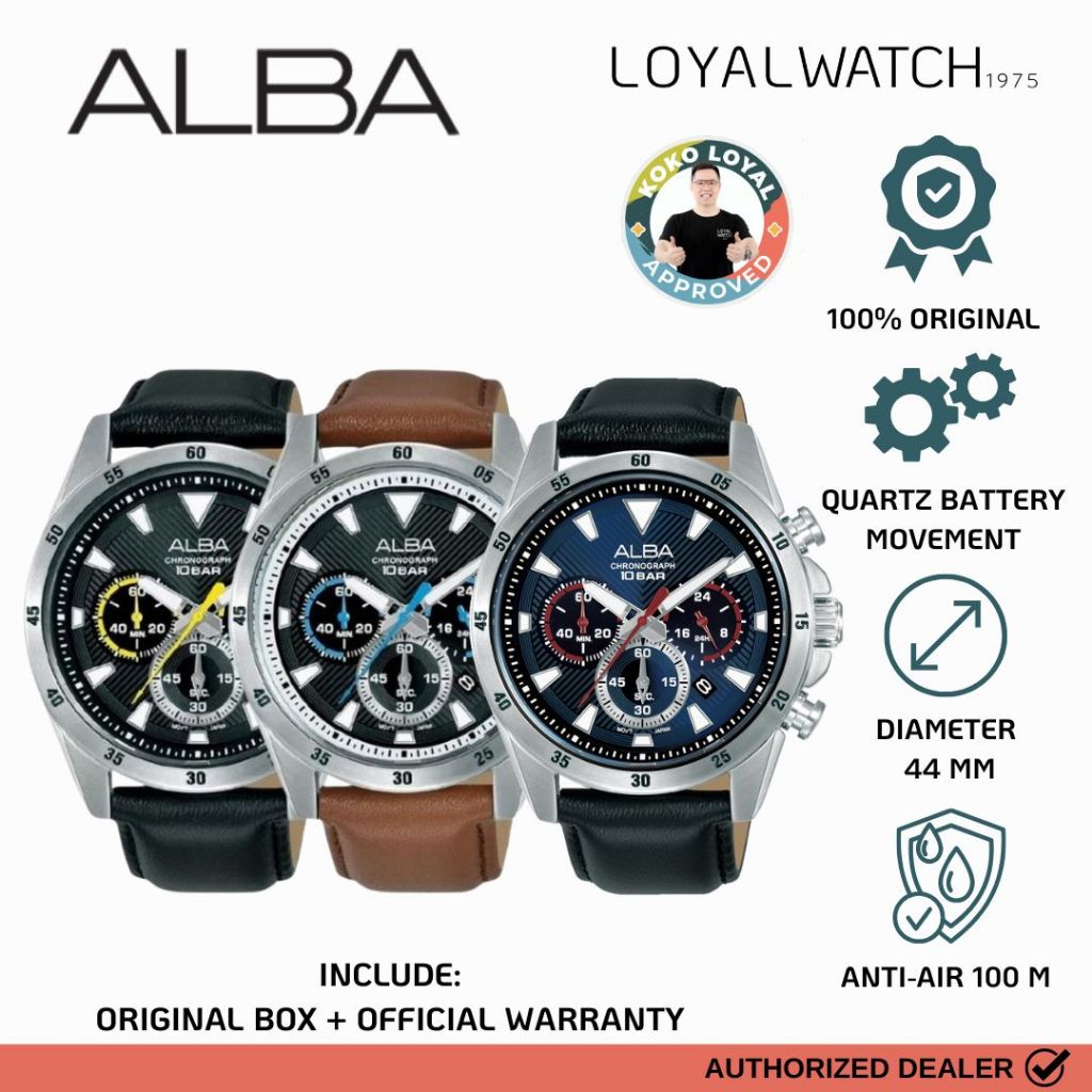 Jam Tangan Alba Active Chronograph Sporty Pria AT3K69 AT3K71 AT3K73 Leather / Kulit Original Garansi