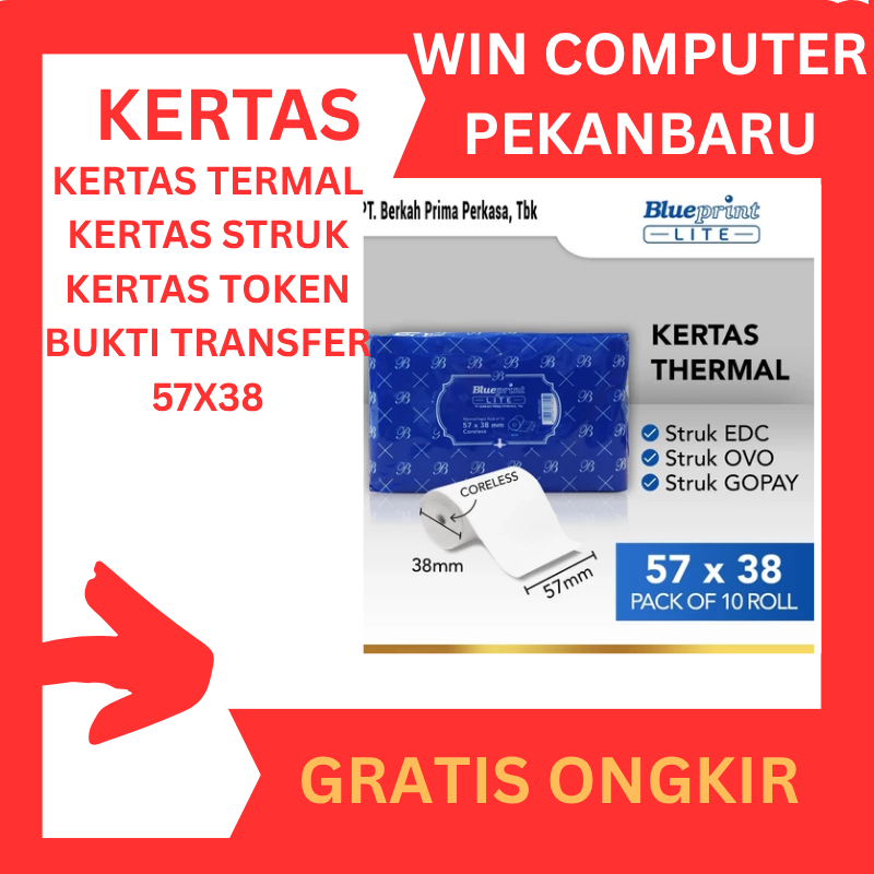 

Kertas Thermal / Paper thermal lite Blueprint 57x30 | 57x38 ISI 10 ROLL KERTAS