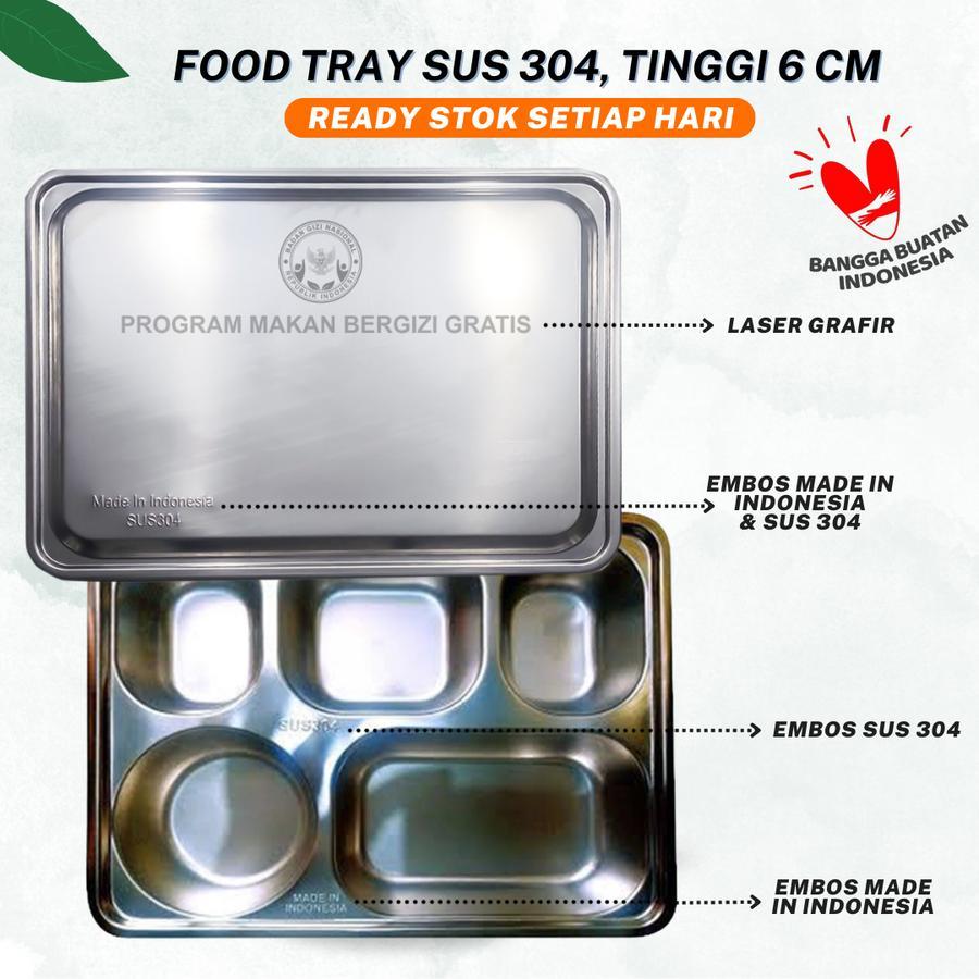 OMPRENG Food Tray Stainless 304 5 Sekat 6 cm MBG Ompreng Stainless Makan Bergizi Gratis - Impor