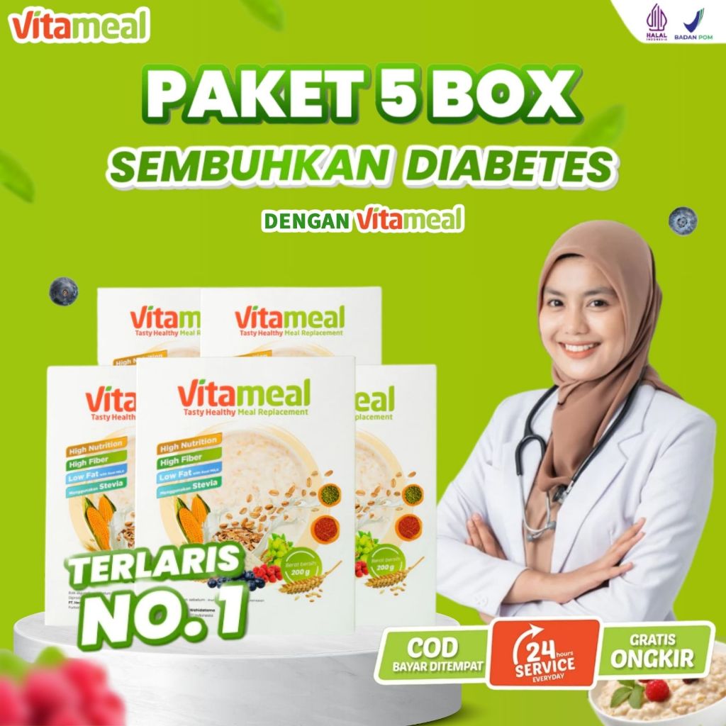 

VITAMEAL - Paket 5 Box Sereal Sehat Tinggi Serat Kaya Gizi Cocok Untuk Menurunkan Kadar Gula Darah