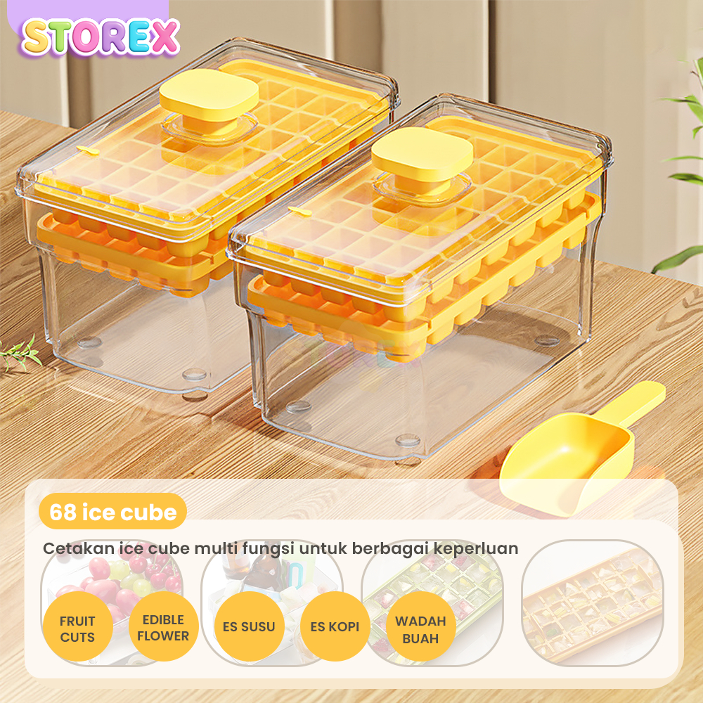 Storex Cetakan Es Batu Praktis 68 Lubang Dengan Wadah Penyimpanan Tempat Es Batu Dengan Tutup