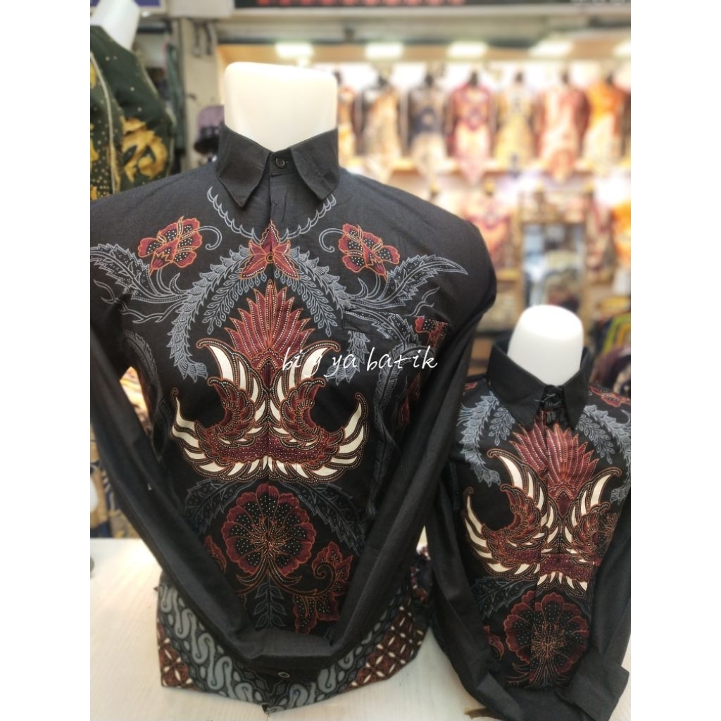 BATIK PRIA DEWASA DAN ANAK LENGAN PANJANG KATUN SOLO MERAH MARUN