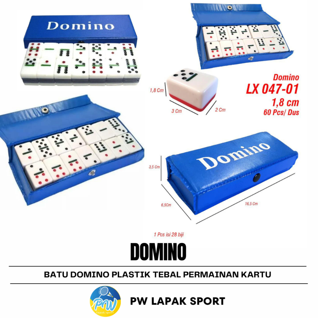 BATU DOMINO PLASTIK TEBAL + BOX TAS BIRU ORIGINAL Domino Batu Permainan Kartu