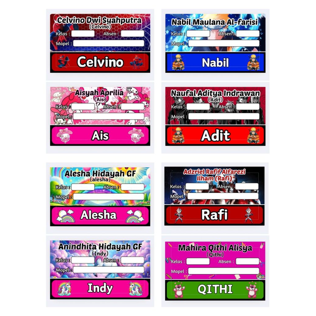 

Stiker nama untuk buku dan peralatan sekolah / stiker vinyl / stiker bontag / stiker serbaguna isi 80 pc