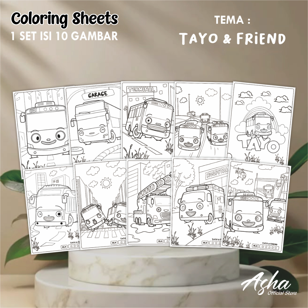 

KERTAS GAMBAR UNTUK ANAK - LEMBAR MEWARNAI ANAK 1 SET ISI 10 GAMBAR TAYO & FRIEND UKURAN A3