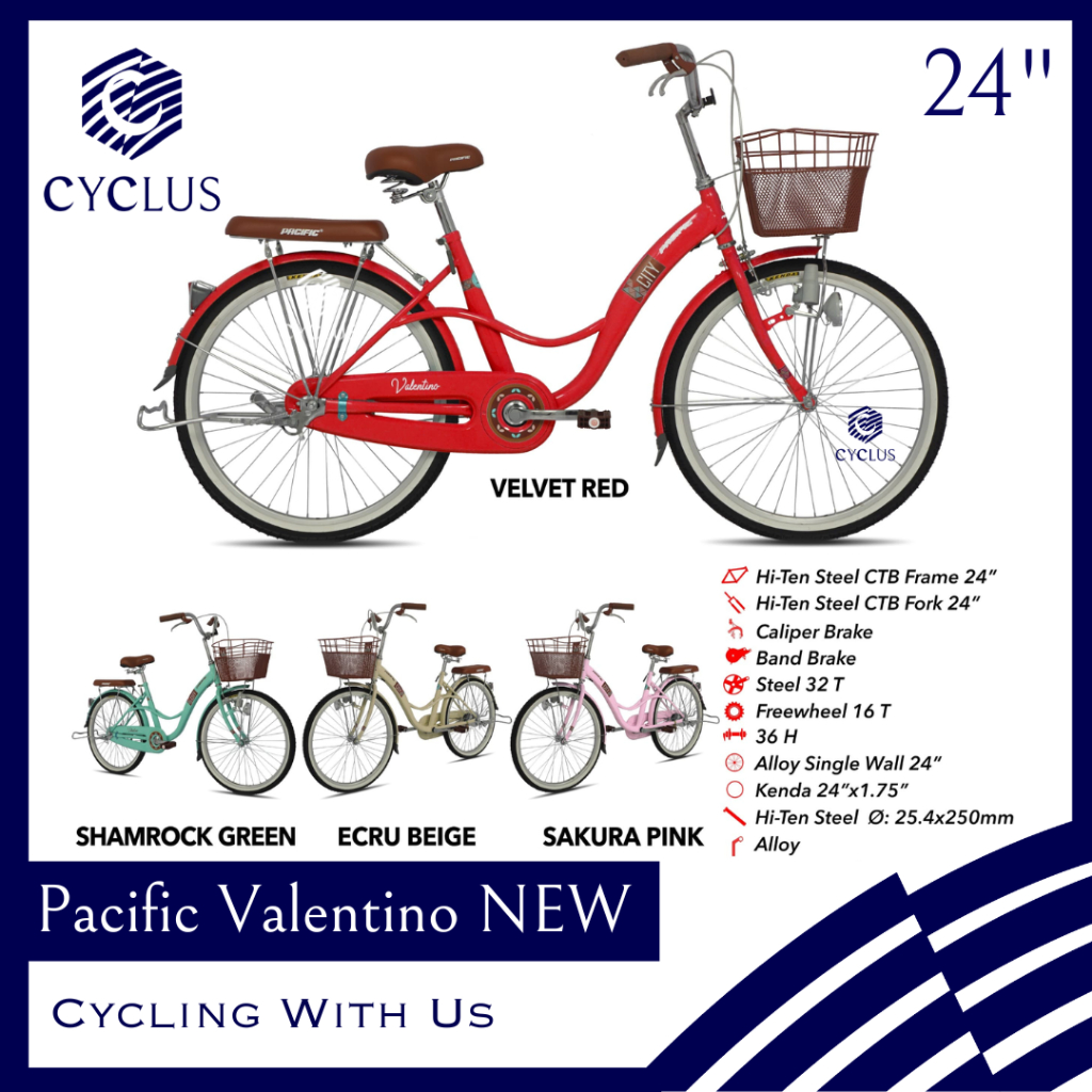 INSTAN - Sepeda Mini CTB Pacific Valentino 24 inch Keranjang Wanita Anak Dewasa Single Speed