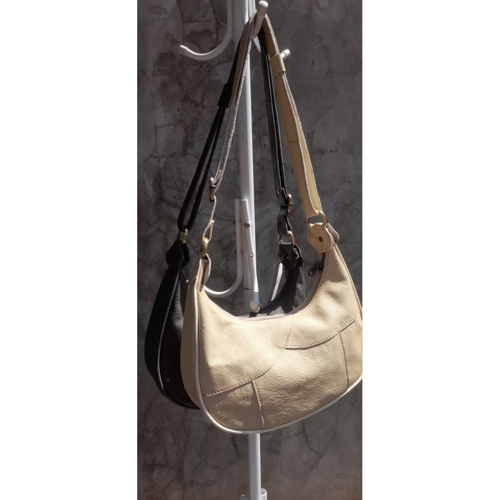 Tas Shape U Tas Sabit Perca Tas Kulit Asli Homemade Tas Selempang Wanita Model Bulan Sabit Tas Shape