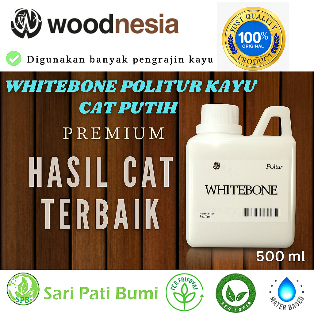 Cat Duco Putih Woodnesia Cat warna putih bisa untuk Besi 500 Ml Cat Kayu Politur Whitebone Primer